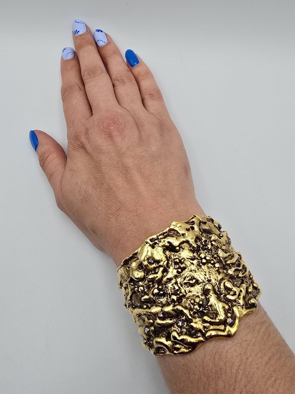 Double Happiness Gold Plated Asheer Cuff Bracelet Brutalist Edgy 6.5"